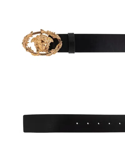 Versace Medusa-head Leather Belt In Black