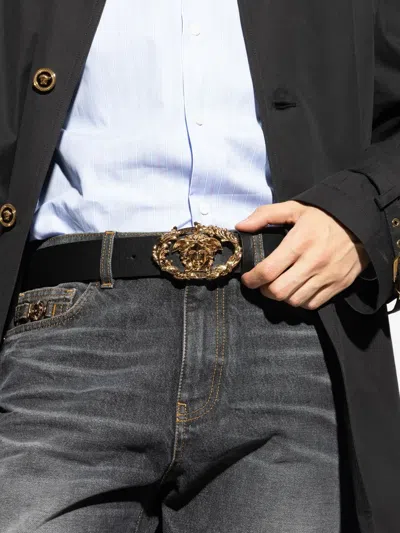 Versace Medusa-head Leather Belt In Black