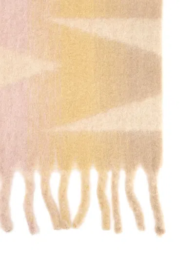 Isabel Marant Fringed Wool Scarf With Abstract Pattern In Neutral