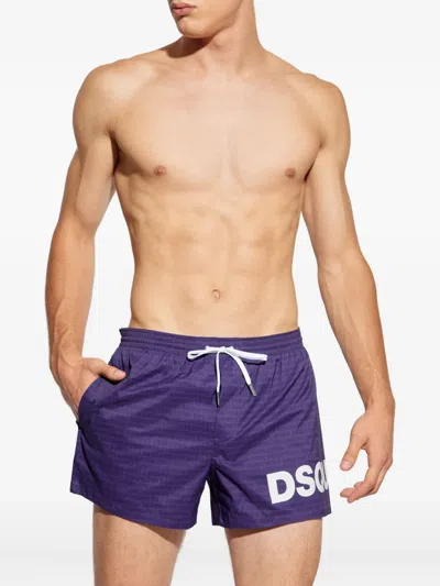 Dsquared2 Logo-print Drawstring Swim Shorts In Blue