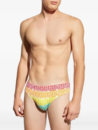 Dsquared2 Rainbow-logo Pattern Swimming Trunks In Multi