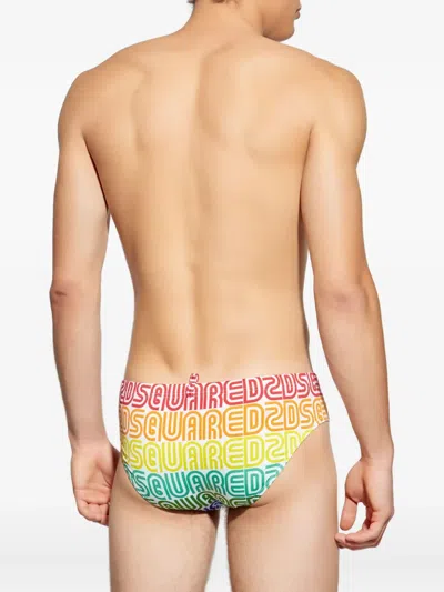 Dsquared2 Rainbow-logo Pattern Swimming Trunks In Multi