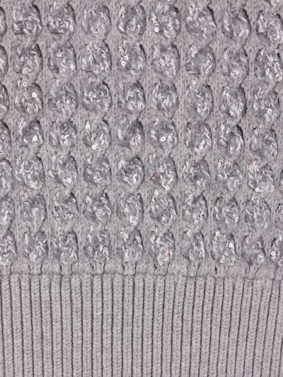 Elisabetta Franchi Cable Knit Tricot Sweater With Sequined Inserts And High Neck In Gray