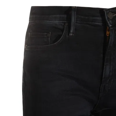 Mother The Weekender' Black Flared Jeans With Branded Button In Stretch Cotton Denim In Black