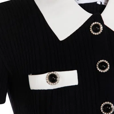 Self-portrait Mini Knitted Dress With Contrasting Collar In Black