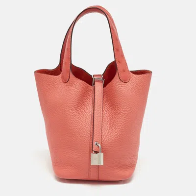 Pre-owned Hermes Hermès Rose Texas Ostrich And Taurillon Clemence Leather Picotin Lock 18 Bag In Pink