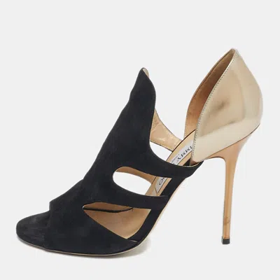 Pre-owned Jimmy Choo Black/metallic Leather And Suede Toysen D'orsay Pumps Size 38