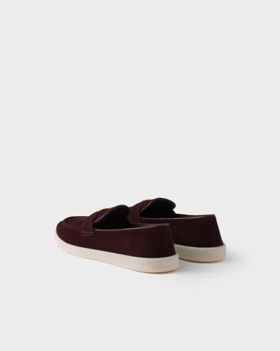 Prada Suede Leather Loafers In Burgundy