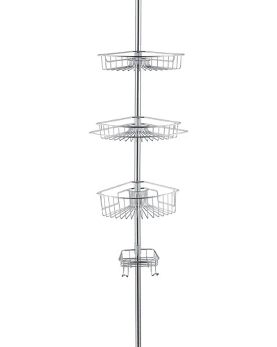 J&v Textiles 4-tier Rustproof Shower Caddy Corner Organizer With Adjustable Shelves And Tension Pole In Gray
