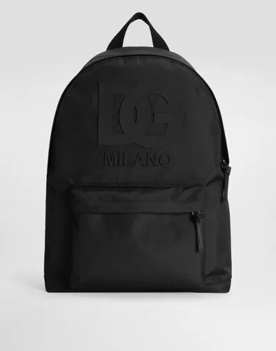 Dolce & Gabbana Nylon Backpack With Dg Rubber Patch In Black