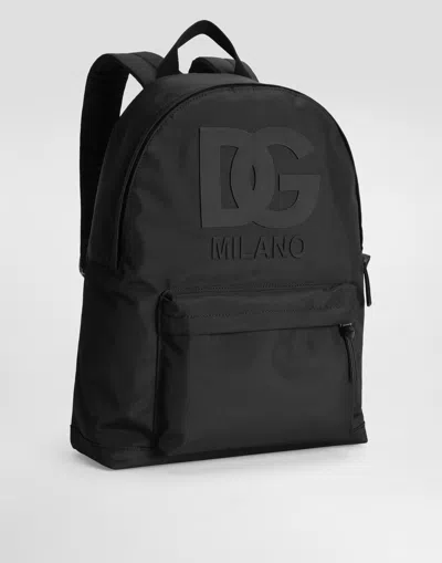Dolce & Gabbana Nylon Backpack With Dg Rubber Patch In Black