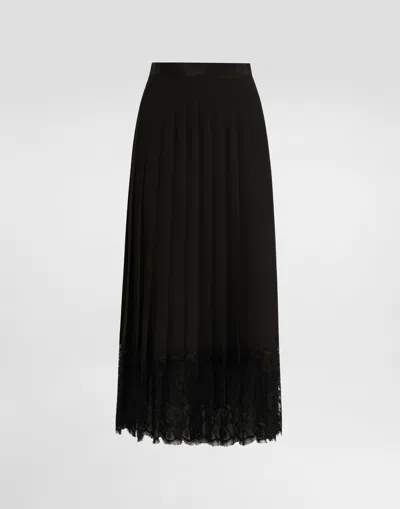 Dolce & Gabbana Gonna Midi In Chiffon And Black Lace In Black