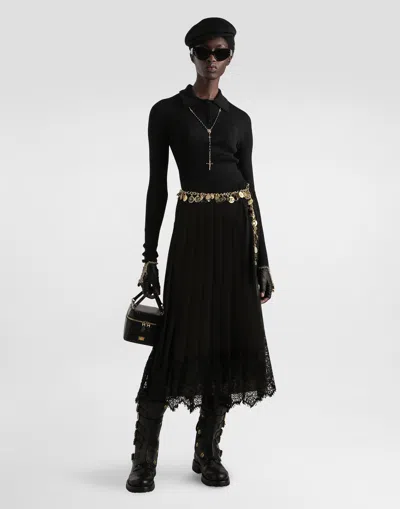 Dolce & Gabbana Gonna Midi In Chiffon And Black Lace In Black