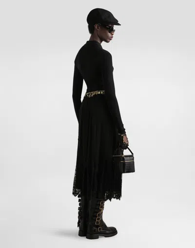 Dolce & Gabbana Gonna Midi In Chiffon And Black Lace In Black