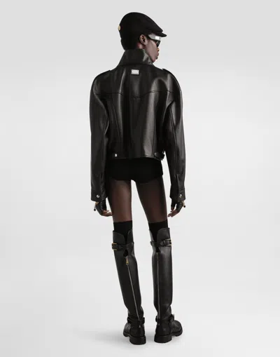 Dolce & Gabbana Plongé Goat Leather Jacket In Black