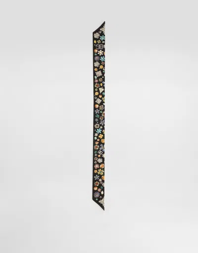 Dolce & Gabbana Silk Jewellery Print Skinny Scarf In Multi
