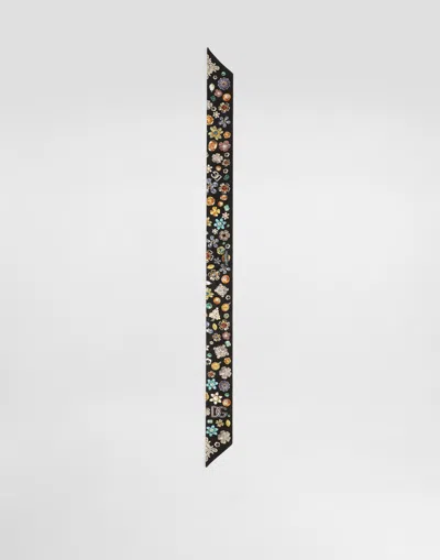 Dolce & Gabbana Silk Jewellery Print Skinny Scarf In Multi