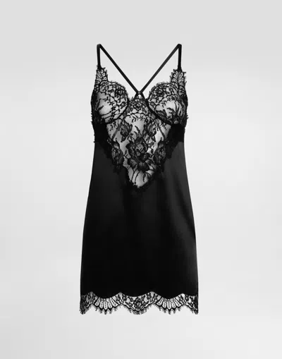 Dolce & Gabbana Lace-embroidered Satin Camisole In Black