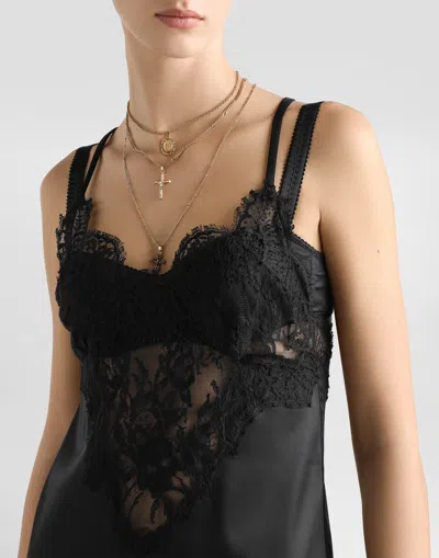 Dolce & Gabbana Lace-embroidered Satin Camisole In Black