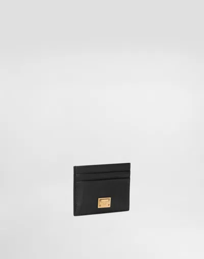 Dolce & Gabbana Black Dauphine Leather Card Holder In Black