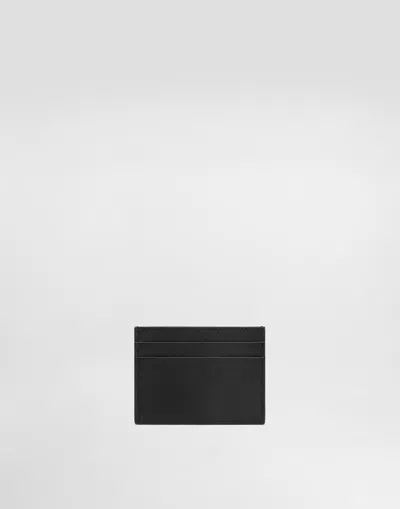Dolce & Gabbana Black Dauphine Leather Card Holder In Black