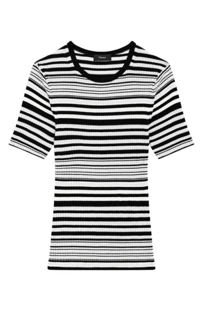 Theory Ribbed Short-sleeve Sweater In Regal Wool In Multi
