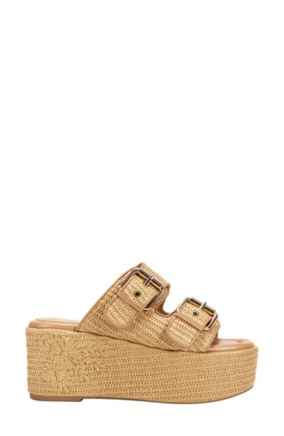 Marc Fisher Ltd Floral Dual-buckle Platform Sandals In Sand
