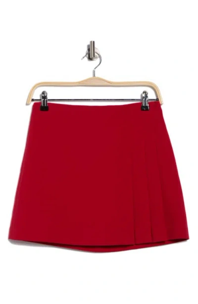 Alice And Olivia Toni Vegan Leather Asymmetrical Pleated Skirt Perfect Ruby In Red