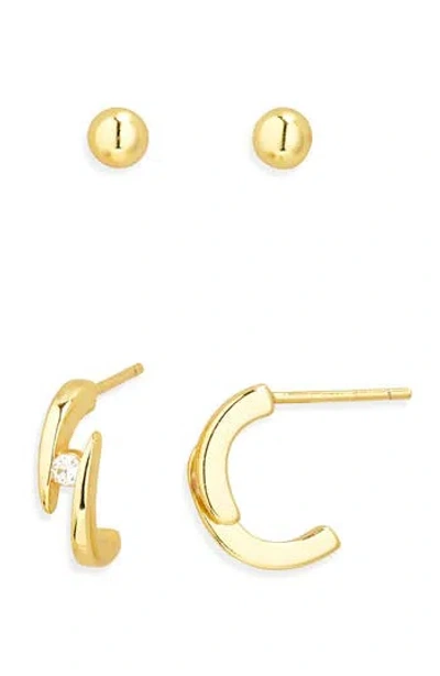 Argento Vivo Set Of 2 Stud & Bypass Huggie Earrings In Gold