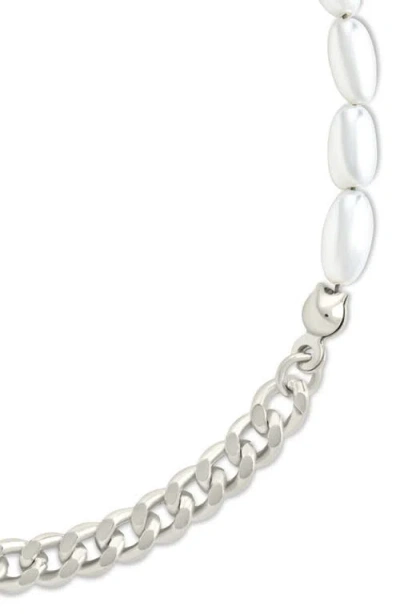 Sterling Forever Nell Curb Chain & Faux Pearl Beaded Bracelet In Metallic