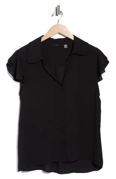 T Tahari Tiered Flutter Sleeve Button-up Shirt In Black