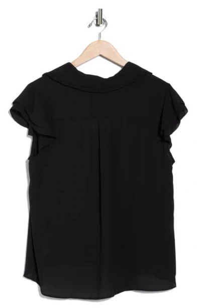 T Tahari Tiered Flutter Sleeve Button-up Shirt In Black