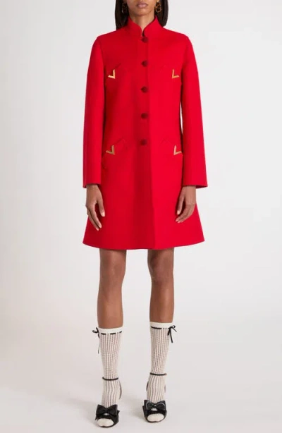 Valentino Wool And Cashmere Coat In Red