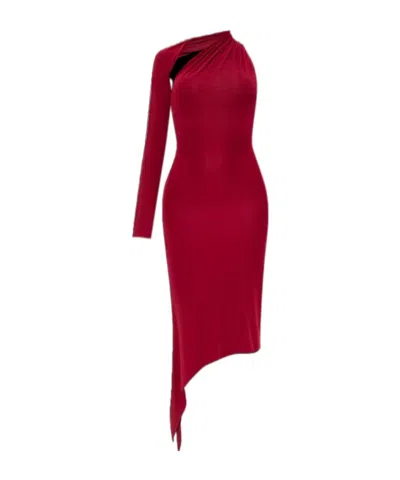 Courrèges One Shoulder Crepe Dress Woman Grenat In Viscose In Red