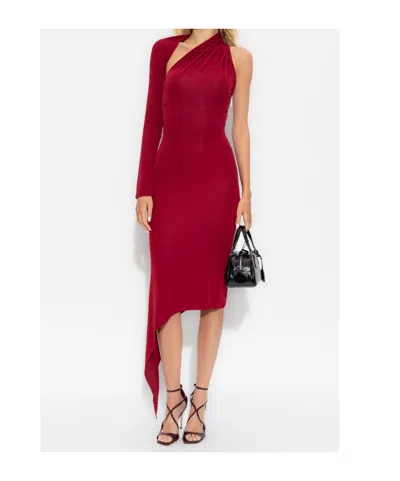 Courrèges One Shoulder Crepe Dress Woman Grenat In Viscose In Red