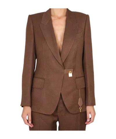 Tom Ford Tailored Padlocked Jacket With Peaked Lapels In Brown