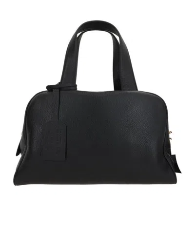 Prada Leather Handbag With Structured Shape And Top Handles In Black