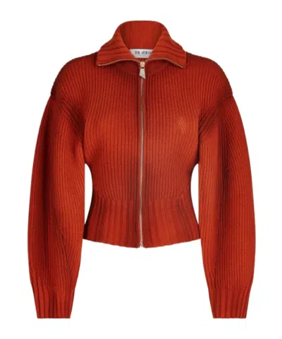 Attico Orange Sprayed Ribbed Wool Cashmere Cardigan In Red