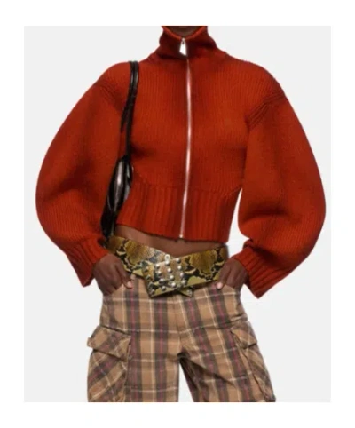 Attico Orange Sprayed Ribbed Wool Cashmere Cardigan In Red