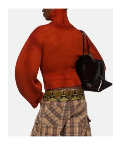 Attico Orange Sprayed Ribbed Wool Cashmere Cardigan In Red