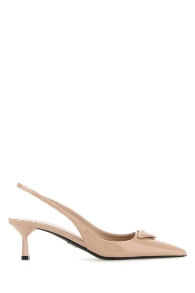 Prada Leather Kitten Heel Pumps With Pointed Toe In Pink
