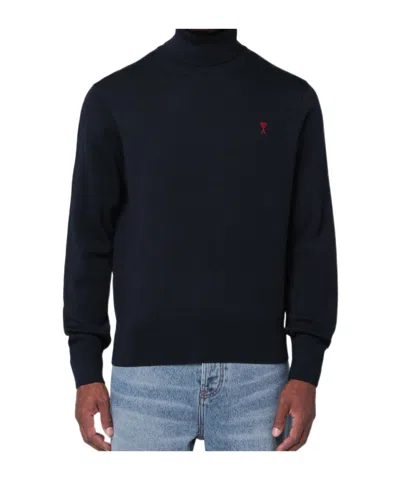 Ami Alexandre Mattiussi Ami Paris Ami De Coeur Midnight Blue Turtleneck In Black