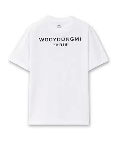 Wooyoungmi White Crewneck T-shirt With Logo Patch On The Front And Floral Motif On The Rear In Cotton Man In White