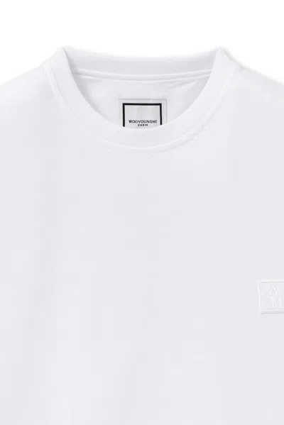 Wooyoungmi White Crewneck T-shirt With Logo Patch On The Front And Floral Motif On The Rear In Cotton Man In White