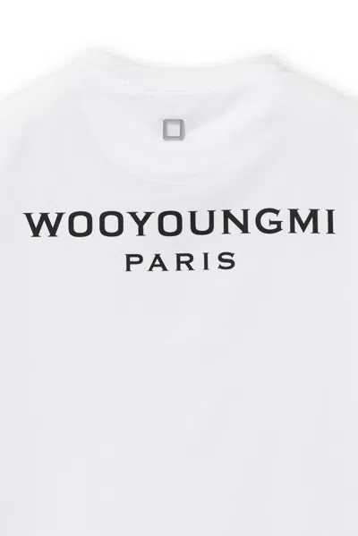 Wooyoungmi White Crewneck T-shirt With Logo Patch On The Front And Floral Motif On The Rear In Cotton Man In White