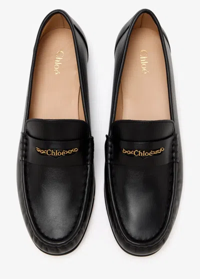 Chloé Chain-detail Loafers In Black