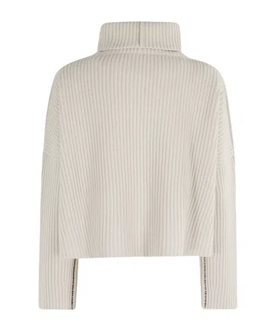 Roberto Collina Turtleneck Sweater With Wide Rib And Contrasting Stitching In Neutral