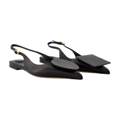 Jacquemus Les Duelo Plates Leather Slingback Flat In Black