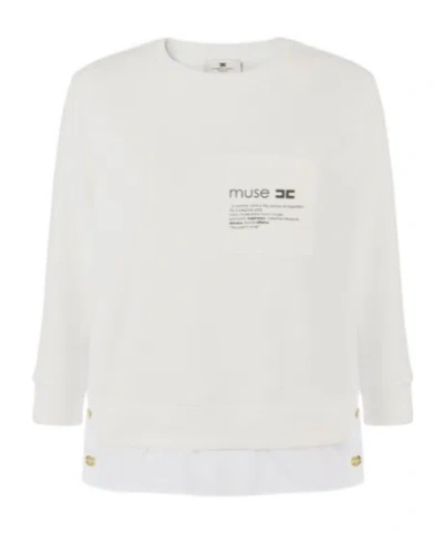 Elisabetta Franchi Fleece Top With Details In Poplin Fabric In White