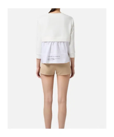 Elisabetta Franchi Fleece Top With Details In Poplin Fabric In White